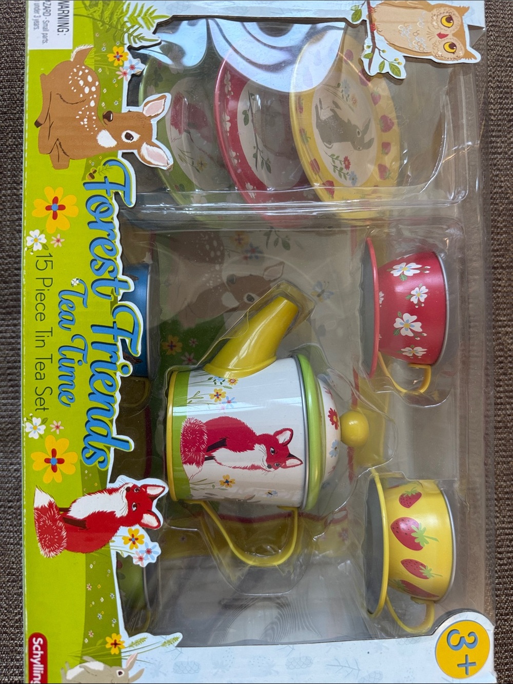 Schylling Forest Friends Tea Time Set - Yellow & Red Tin Play Set
